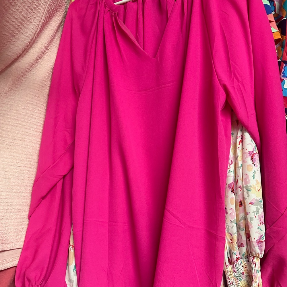 Pink Long Sleeve Relaxed Blouse